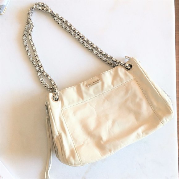 Rebecca Minkoff cream purse with silver chain strap. Convertible crossbody bag - Picture 3 of 9